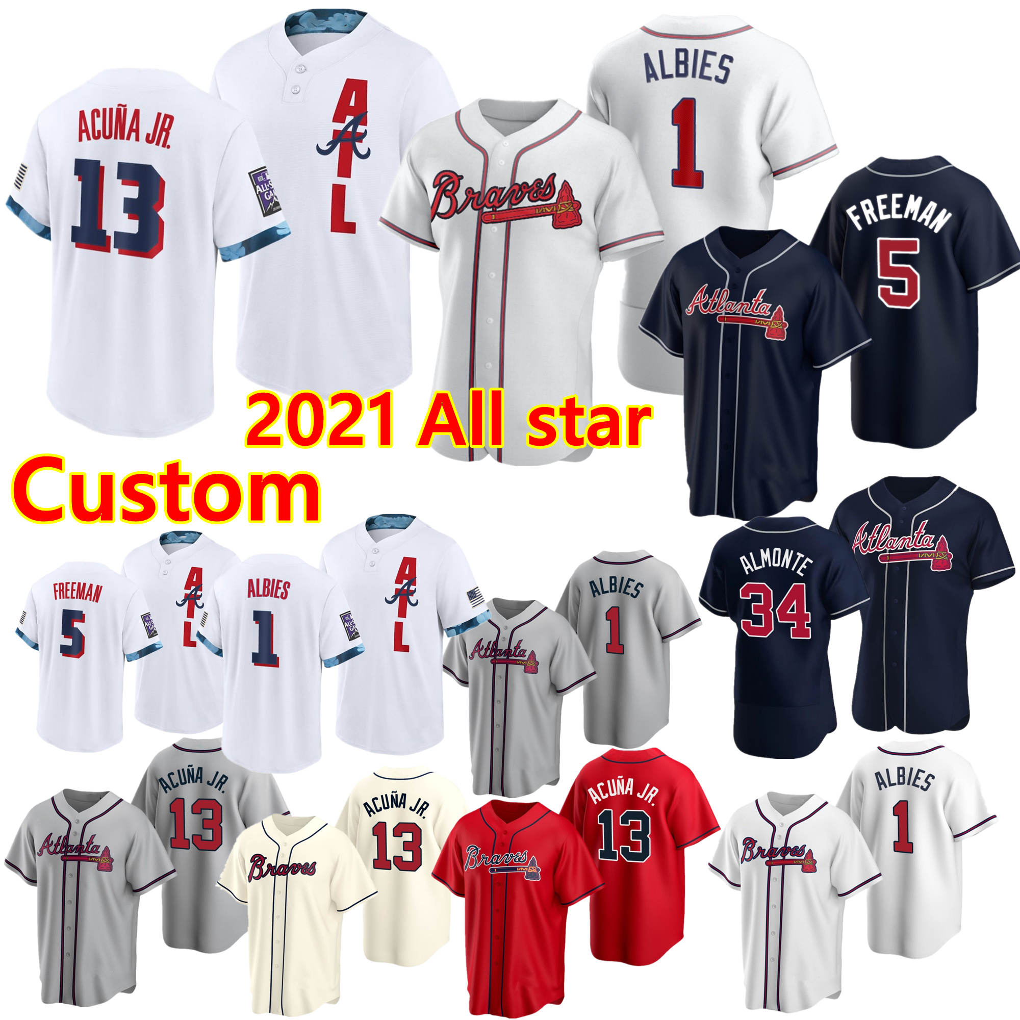 

2021 All star Baseball Jerseys Ronald Acuna Jr. Jersey Ozzie Albies Freddie Freeman Austin Riley Dansby Swanson Dale Murphy Chipper Jones Custom Stitched, Mens 2020 cool base cream