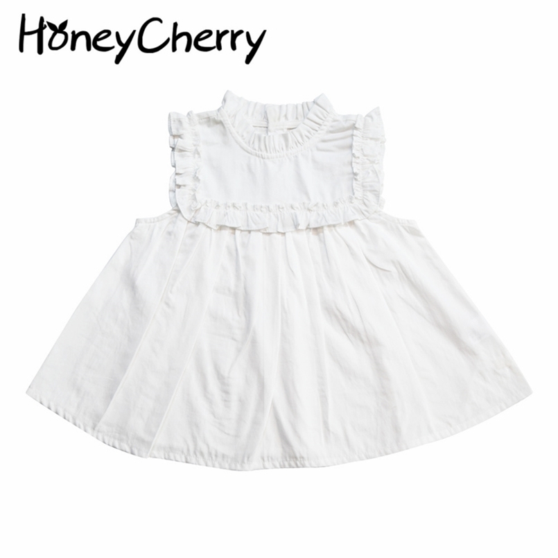 

summer girls lace sleeveless shirt baby cute blouse fashion cloths 210702, White