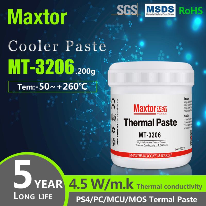 

Fans & Coolings Maxtor Thermal Paste MT3206 4.5W/m-k 200g PC CPU GPU PS4 Computer 5G MCU Equipment Cooler Fan Heatsink Grease