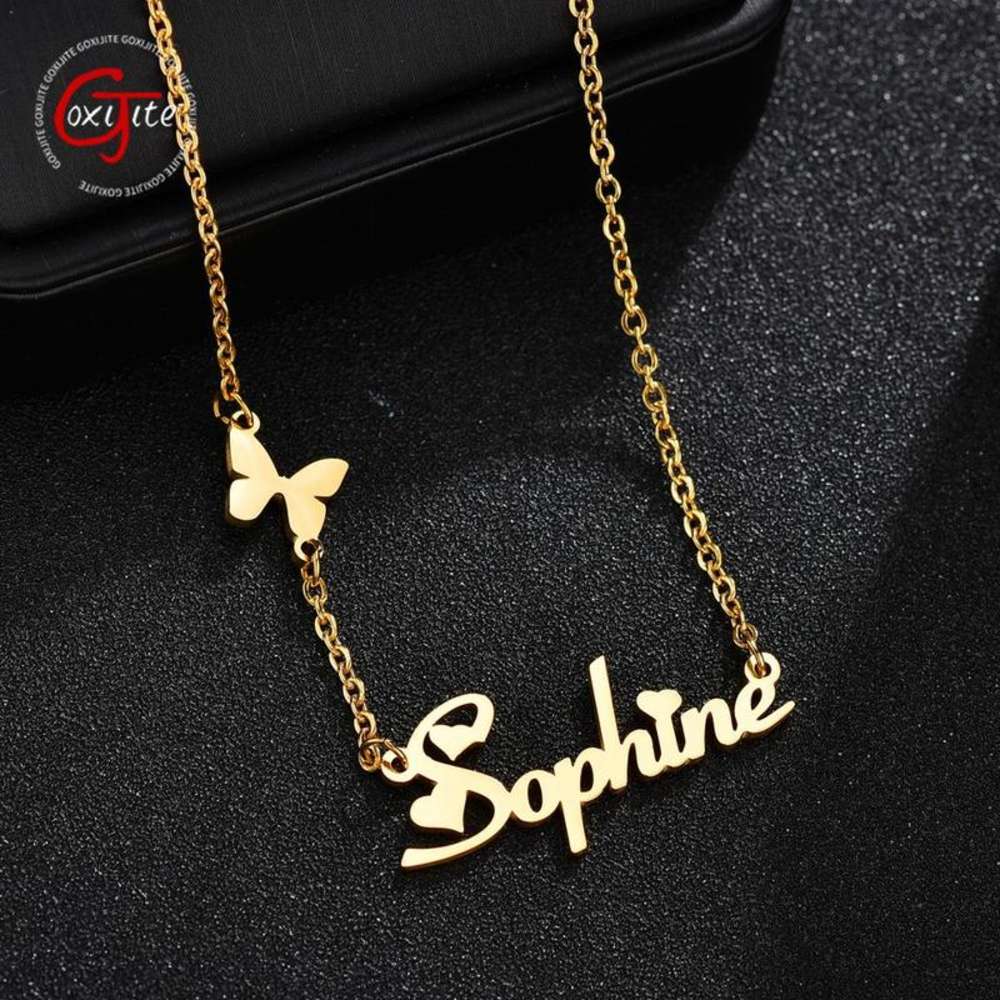 

goxijite fashion custom rvs name with flag for women customized letter gold choker chain poison, Black