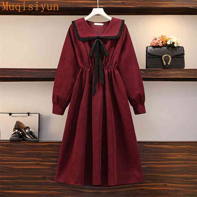 

Dresses for women hit Vintage Bow Long Sleeves A Line Dress Ladies Woman clothing 4XL S258 210519, Black
