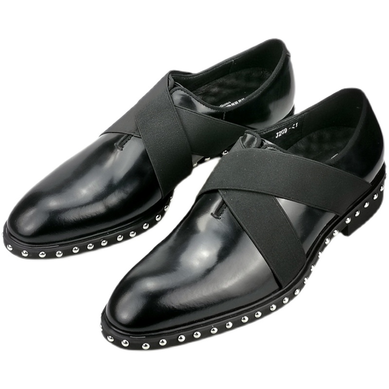 

Rivets Leather Shoes Gentlemen Oxfords Handmade Full Grain Leather Men Wedding Dress Shoes, Black