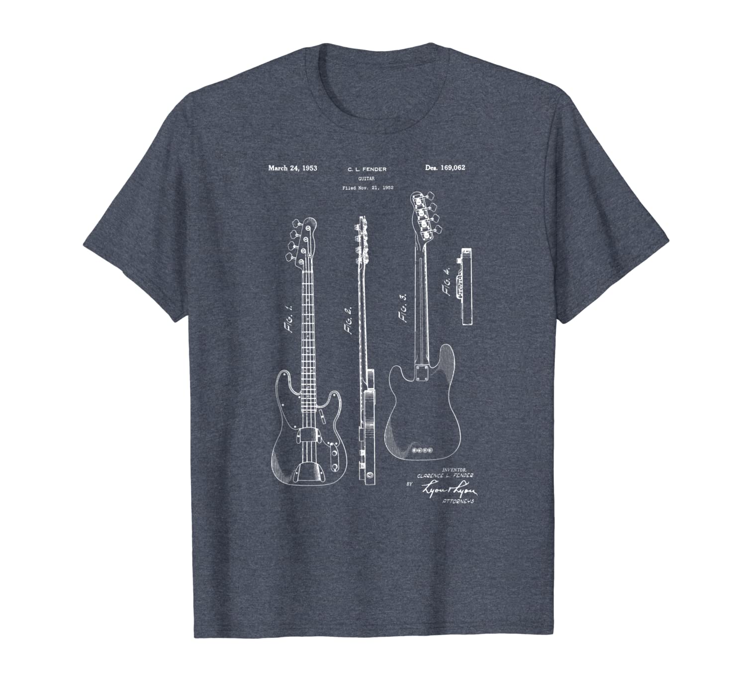 

classic vintage patent print 1953 bass guitar t-shirt, White;black