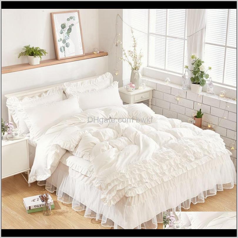 Supplies Textiles Home & Garden Drop Delivery 2021 Luxury White Bedding Sets For Kids Girls Queen Twin King Size Duvet Er Lace Bed Skirt Set
