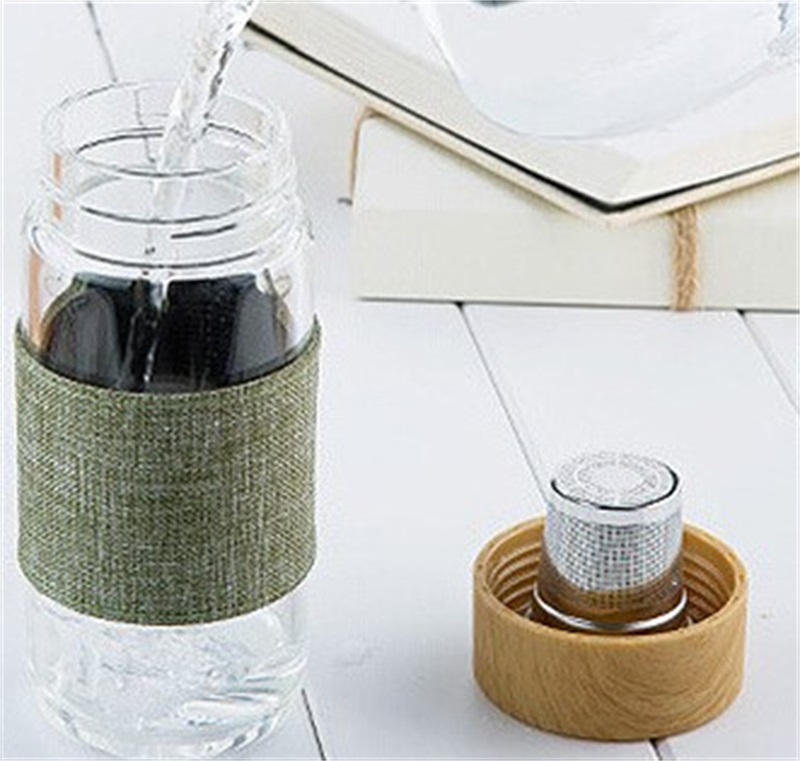 

350ml 12oz Glass Water Bottles Heat Resistant Round Office Tea Cup With Stainless Steel Tea Infuser Strainer Tea Mug Car Tumblers 539 S2