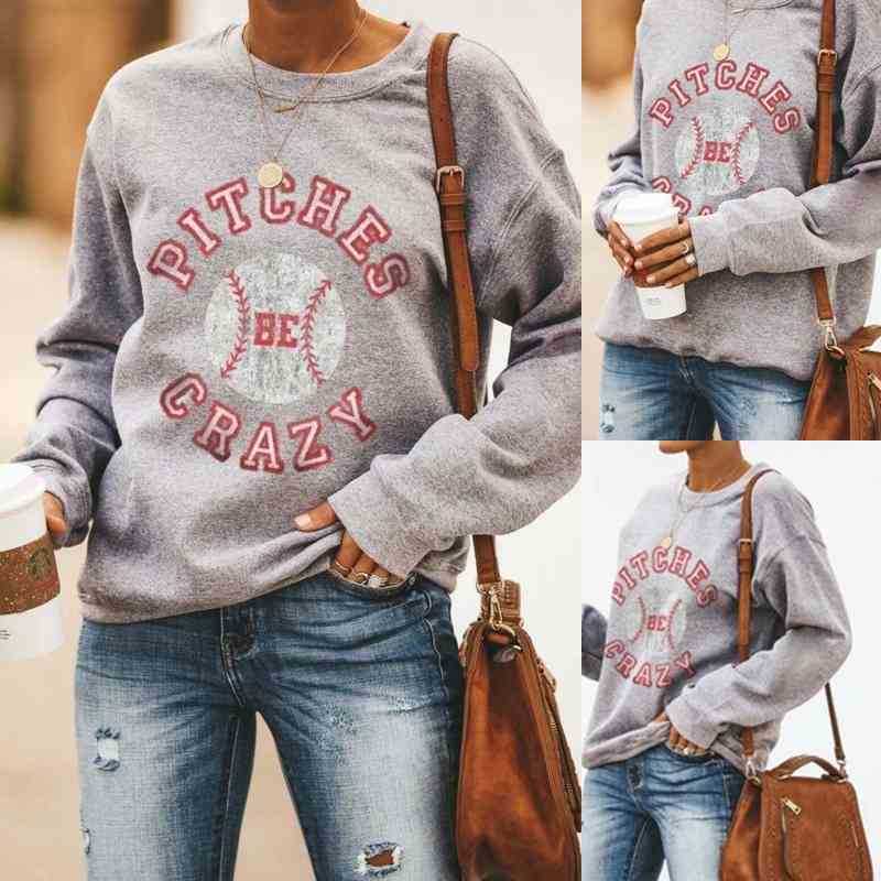 

hoodies2020 women's letter print round neck long sleeve Pullover, Black