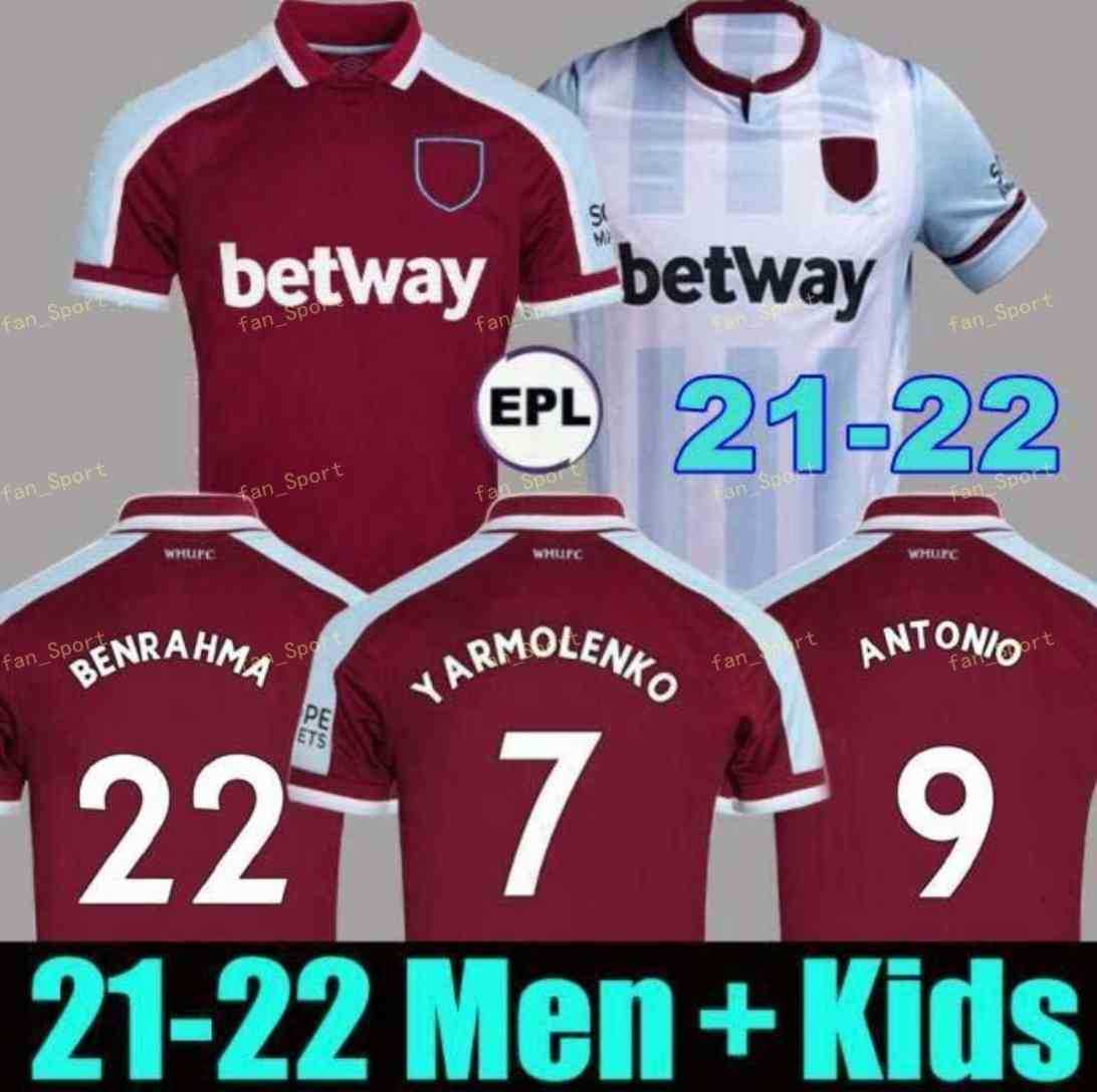 

21 22 West Soccer Jerseys Ham 2021 2022 United Home Away YARMOLENKO LANZINI NOBLE BOWEN ANTONIO Football Shirt FORNALS RICE Mens + Kids Kit set Jersey SOUCEK BENRAHMA, Adult away+patch1