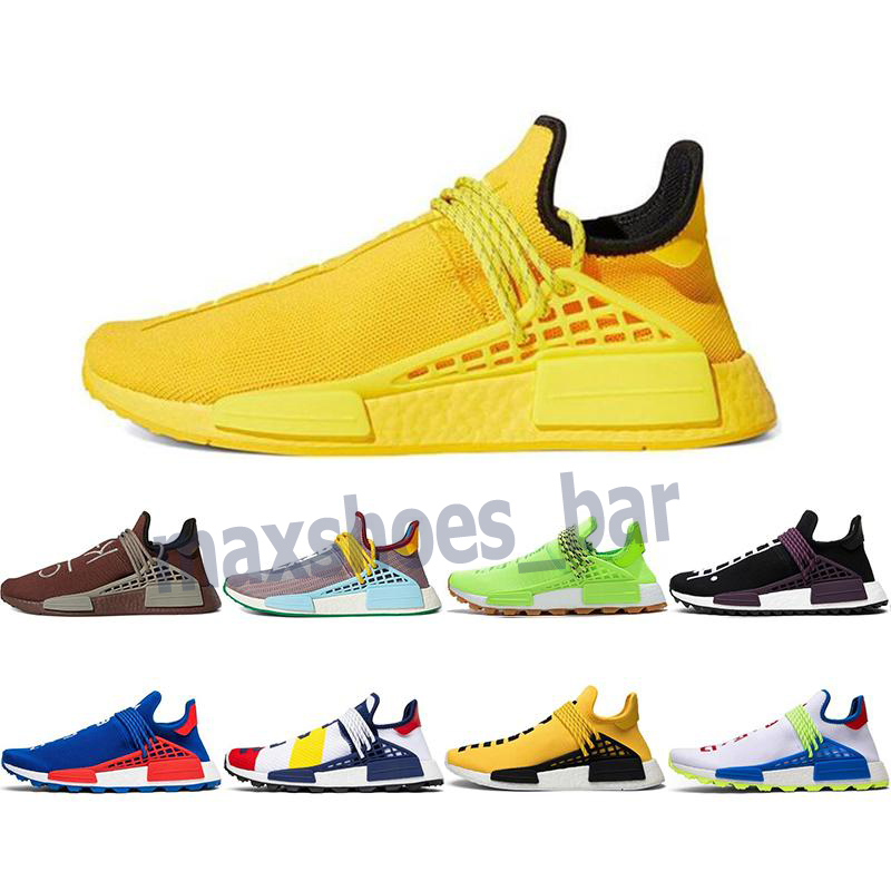 

2021 Pharrell Williams Running Shoes Human Races NMD Mens Women BBC Solar Pack Yellow Blue Nerd Heart Mind Sports Outdoor Shoe 36-47 m21, Color 1