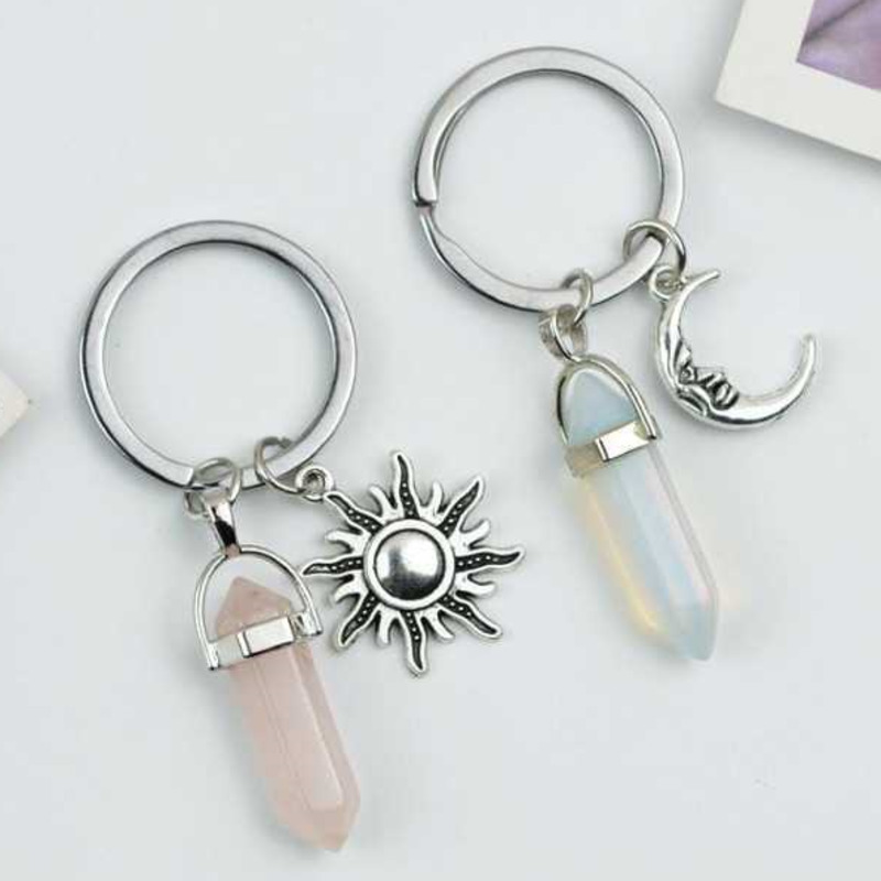 

Vintage Sun Moon Face Key Ring Celestial Crescent Polar Keyrings Keychain Charms Powder Crystal Opal Necklace Pendant Valentine's Day Gifts Friendship Set G696TL4, Opal moon