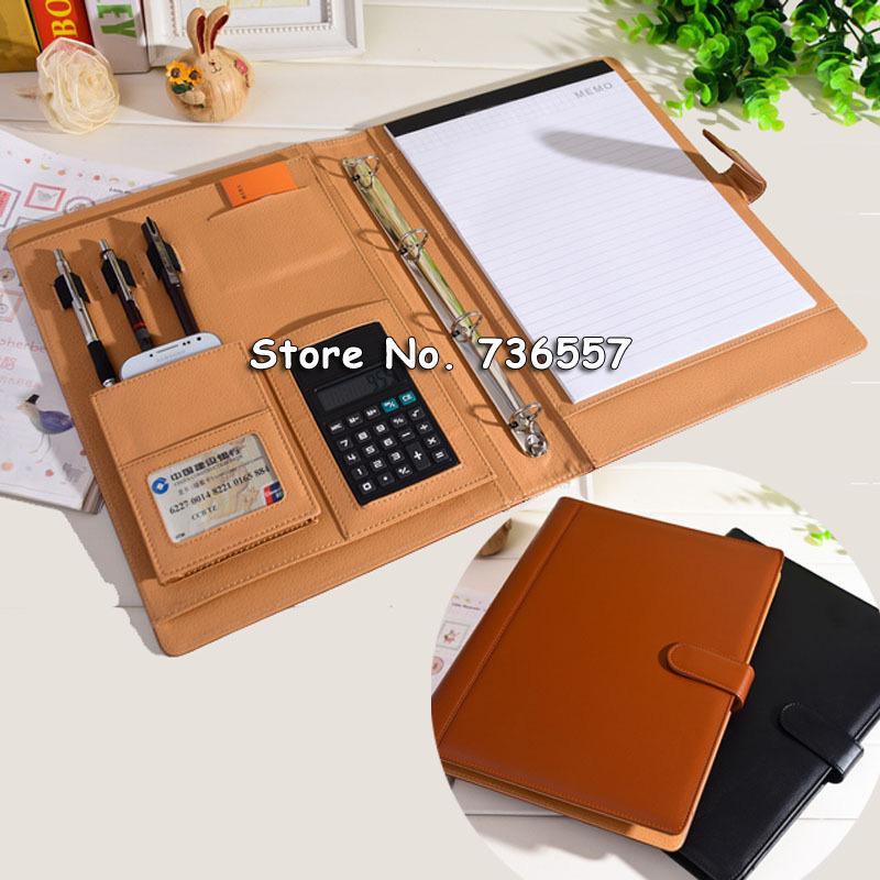 

Business Card Files PU Leather Folder Padfolio Multifunction Organizer Planner Notebook Ring Binder A4 File With Calculator Office Supplies