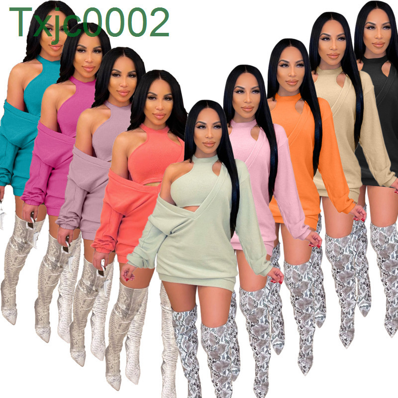 

Women Large V-Neck Sweater Dress Vest Two Piece Suit Designer Solid Colour Long Sleeve Casual Dresses Skirt 9 Colours, Purple