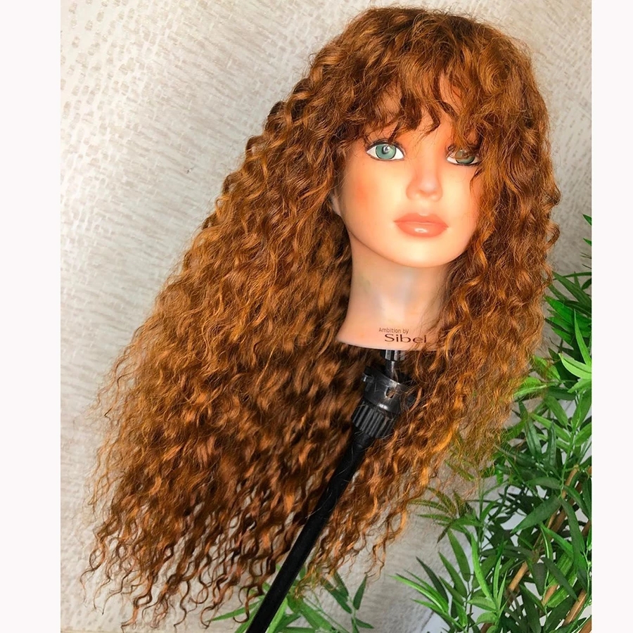 

preplucked Ginger Blonde Curly 13x6 transparent Lace Front Human Hair Wig Pre Plucked Hairline Full Laces with Bangs 360 Frontal Fringe Wigs Bleach Knots, As picture color