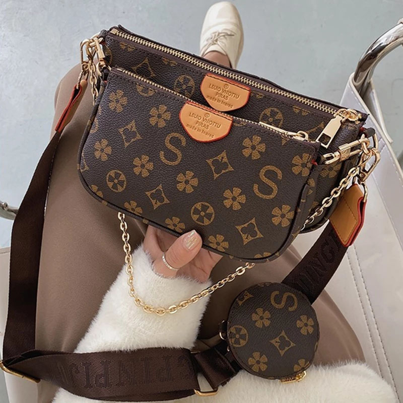 

New Arrivals top quality Classic Composite Bags for Women 3in1 Women Bag Sets Females Single Shoulder Messenger Bags Ladies P, Coffee