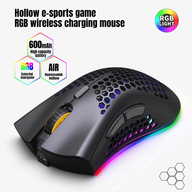 Mice D2 2.4GHz Wireless Gaming Mouse USB Rechargeable 1600DPI Adjustable RGB Backlit Hollow Out Honeycomb Office Gamer-image-736644300