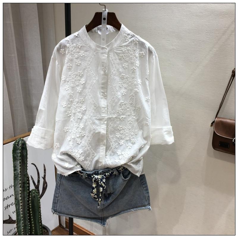 

Women's Blouses & Shirts Lamtrip 3D Flowers Stitch Embroidery Long Sleeve Cotton Shirt Blouse Mori Girl, Pink