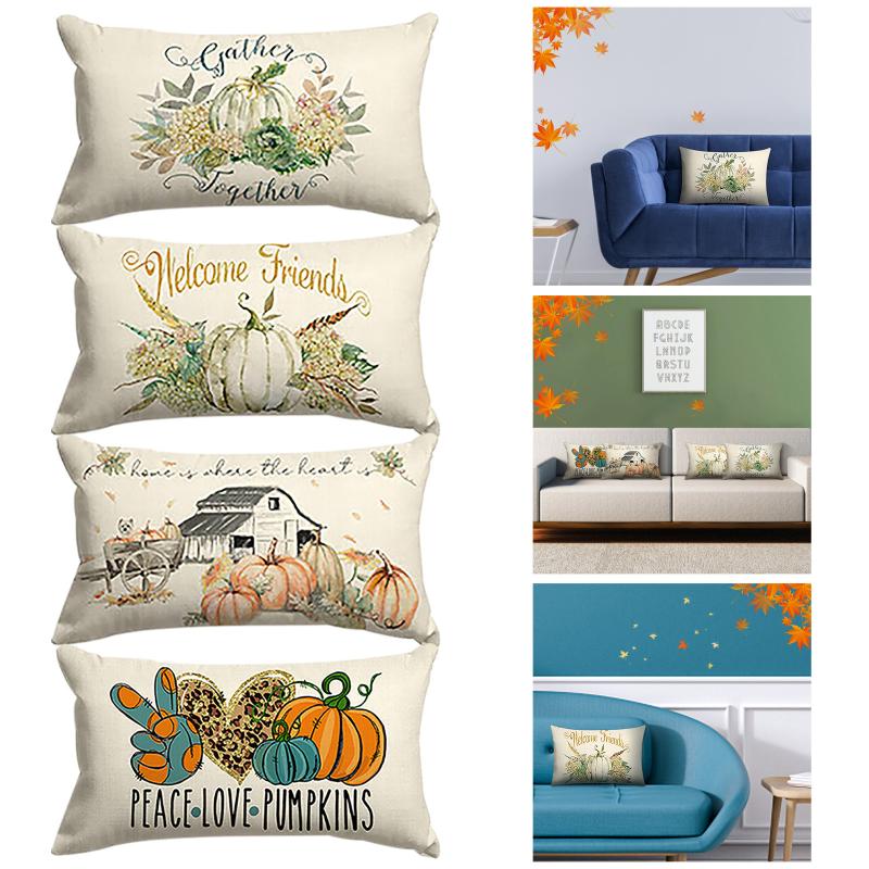 

Pillow Case Autumn Thanksgiving Hugging Pillowcase Linen Long Sofa Waist Cushion Cover Home Decoration