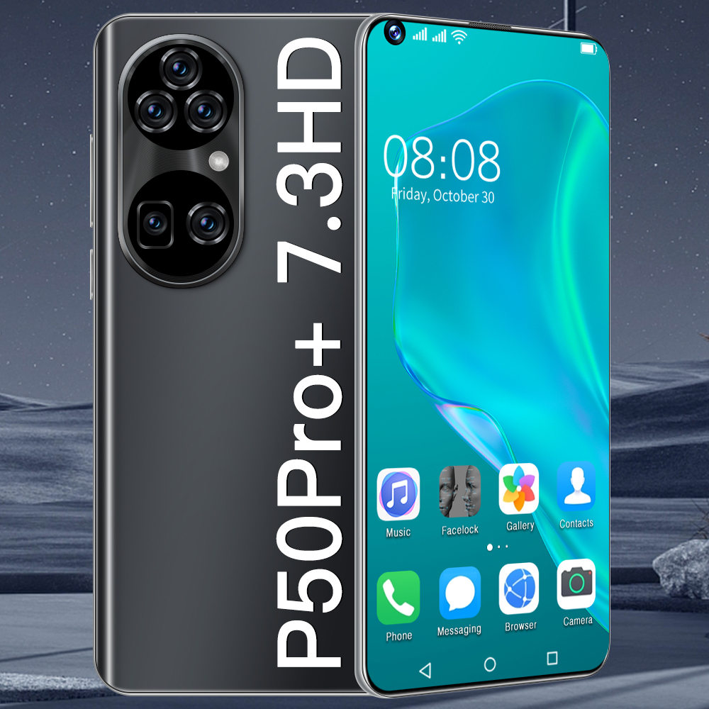 

P50ProMax Phones Newest 7.3 Inch Smartphone Android 10.0 12GB RAM 512GB ROM 6800mAh Big Battery Deca Core CPU Mobile Phone 24+48MP Rear Cameras, Blue