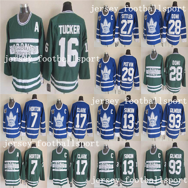 

Toronto maple leafs Vintage version jersey 17 CLARK 93 GILM0UR 7 HORTON 27 SITTLER 16 TUCKER 28 DOMI CCM ICE Hockey jerseys, Blue