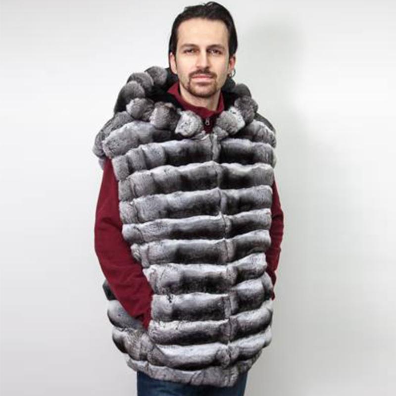 

Men's Jackets Natural Fur Vest Men Real Rex Coat Autumn Winter Hooded Gilet High Quality Waistcoat 2021, Black;brown