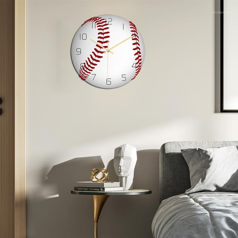 

Wall Clocks 4# Round Baseball Nordic Simple Modern Design Swing Clock Living Room Creative Wooden Home Decoration Quartz