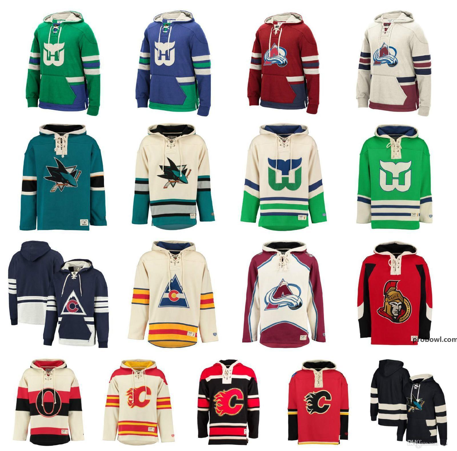 

Men Women Youth Pullover Calgary Flames Hartford Whalers Colorado Avalanche San Jose Sharks Ottawa Senators Custom Hockey Hoodie Sweatshirt, Grey