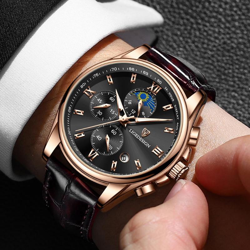

Wristwatches LIGE Mens Watch Watches For Men Quartz Wristwatch Chronograph Auto Date Waterproof Clock Male Relogio Masculino, Gold white