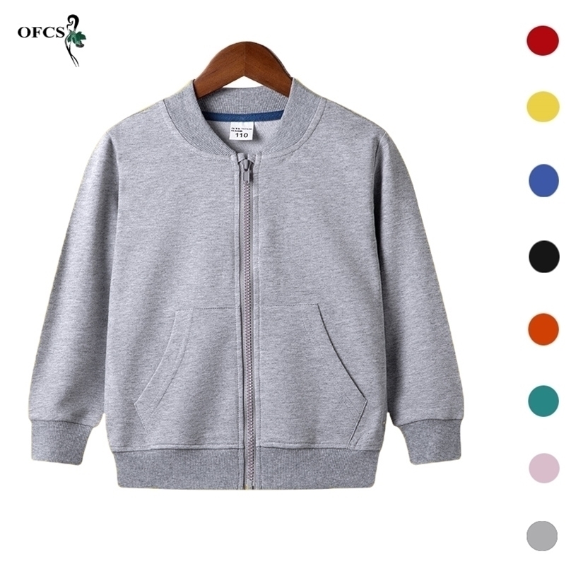 

Stuff Spring Cute Children's Sweater Cotton Solid Color Clothes 2-12Years Kids Outerwears Boys And Girls Zipper Jacket 211110, Gray