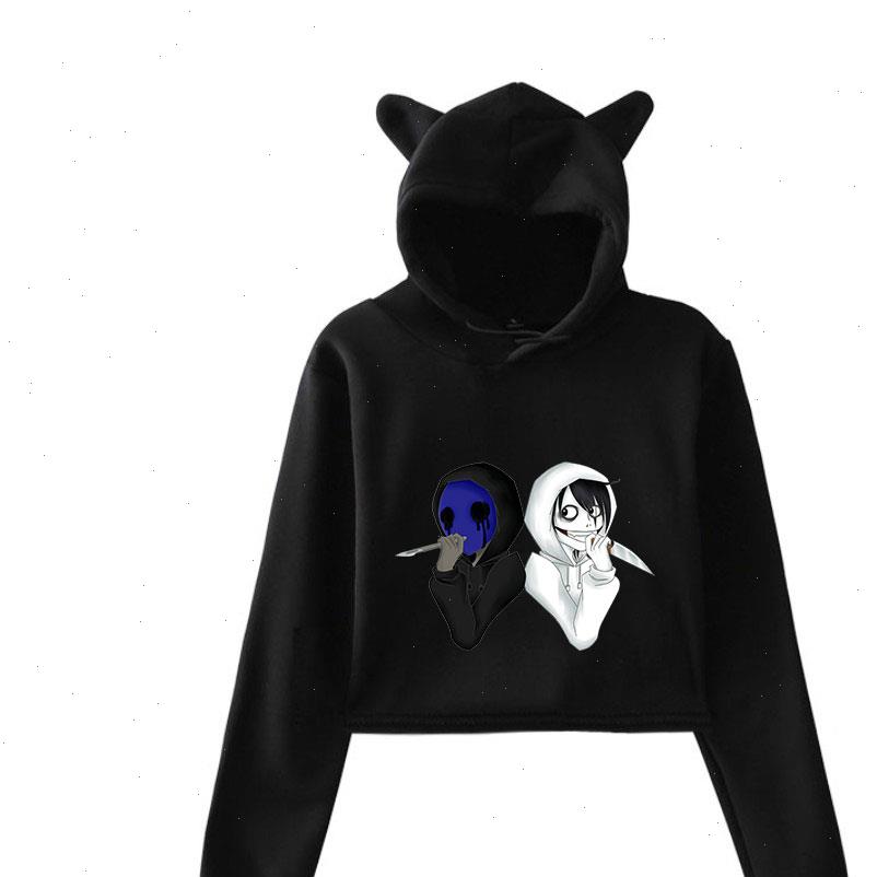 

unique horror atmosphere of womens sweatshirts black humor creepypasta print fashion trend cat ears women hoodies clothes