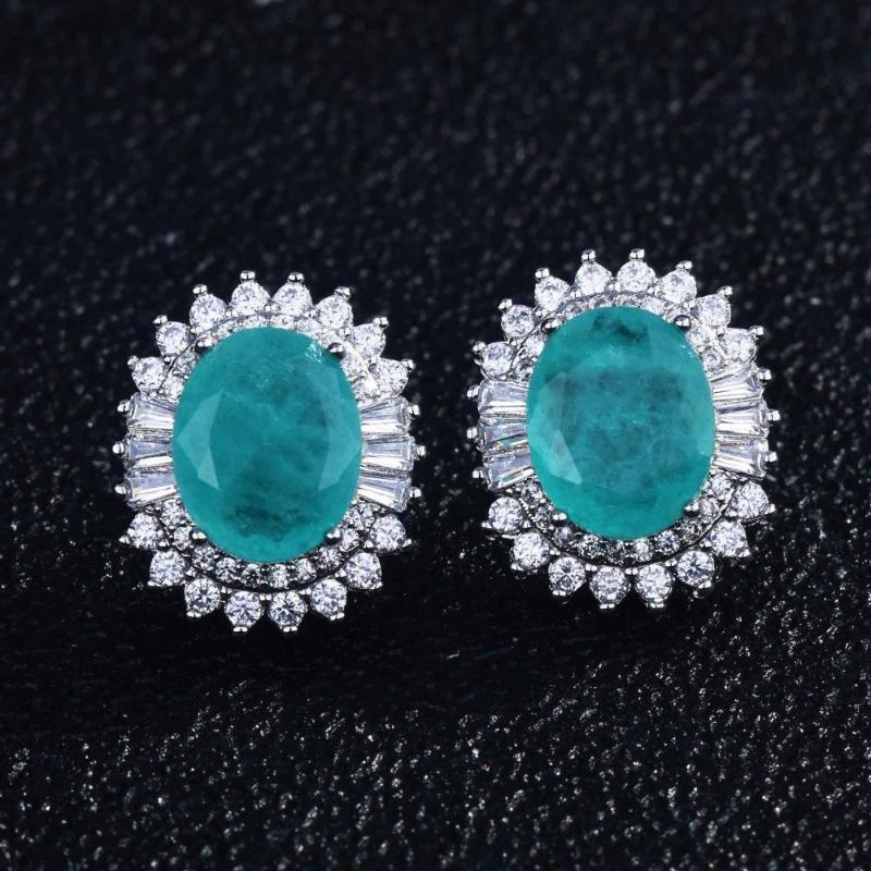 

Stud Haute Couture Jewelry Wholesale Caibao Earrings Natural Paraiba Full Of Diamonds High Carbon Diamond, Golden;silver
