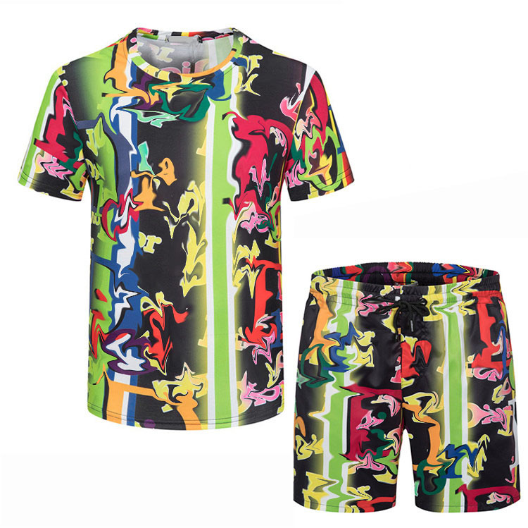 

2022 Summer Men Tracksuits Casual Shorts Sets Fashion Short Sleeve T-Shirt+Shorts 2 Pieces Suits M