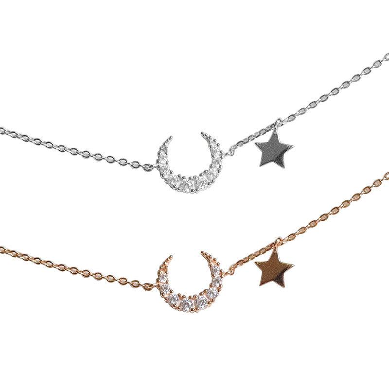 

Pendant Necklaces S925 Silver Necklace Female Moon Star Clavicle Chain Simple Temperament Light Luxury Neck Girl Gift