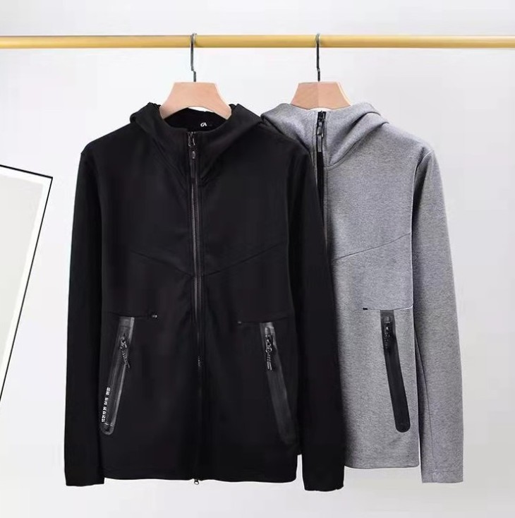 

European American style men's sports hooded jacket TECH FLEECE casual hooded knitted jacket men's full-length zipper cardigan hoodie CU4490, Black
