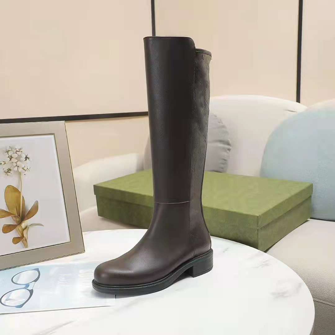 

Top Quality Fashion Luxury Heels Women Boot Square Toes Genuine Leather Button High heeled Coarse heel 7.5CM shoes lady Shoe Large Size US11 35-42 Womens3