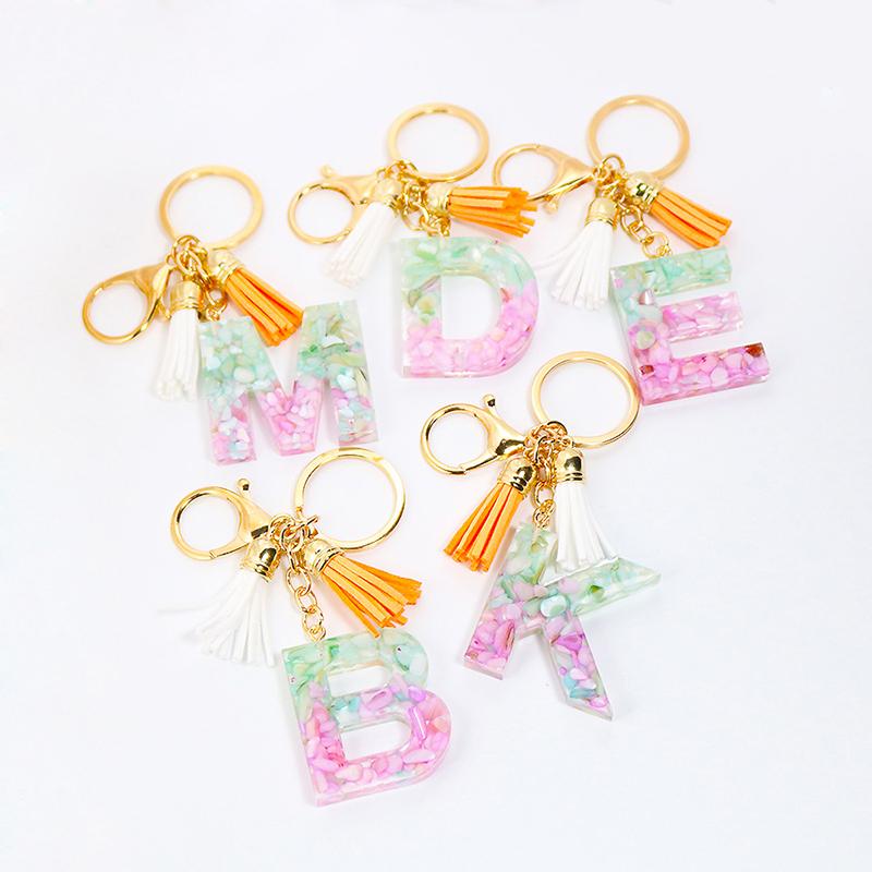 

Keychains 1PC Cute Tassel For Keys 26 English Letters Initial Resin Shiny Key Rings Women Fashion Handbag Car Charm Pendants, Silver