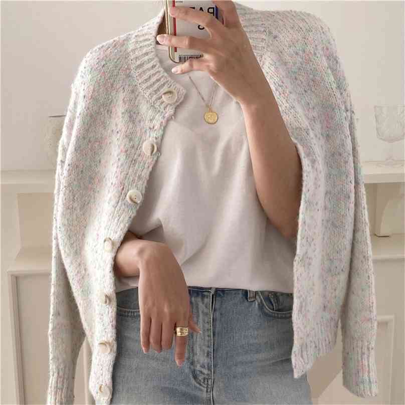 

High Waist Office Lady Women Casual Cardigans Colorful Gentle Fashion Knitted O-Neck Spring Chic Loose Sweaters 210525, Photo color