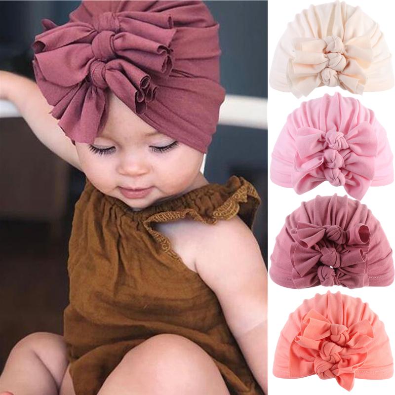 

Caps & Hats Solid Cotton Blend Baby Turban Stretchy Hat Infant Bows Head Wrap Beanie Girls Headwear Accessories Born Po Props, Yellow