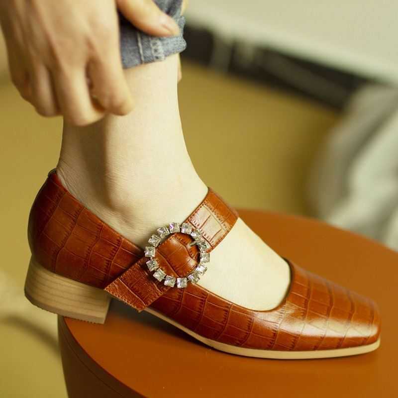 

ALLBITEFO size 34-42 design genuine leather women heels shoes fashion leisure women's medium heel shoes kitten heels 210611, As picture