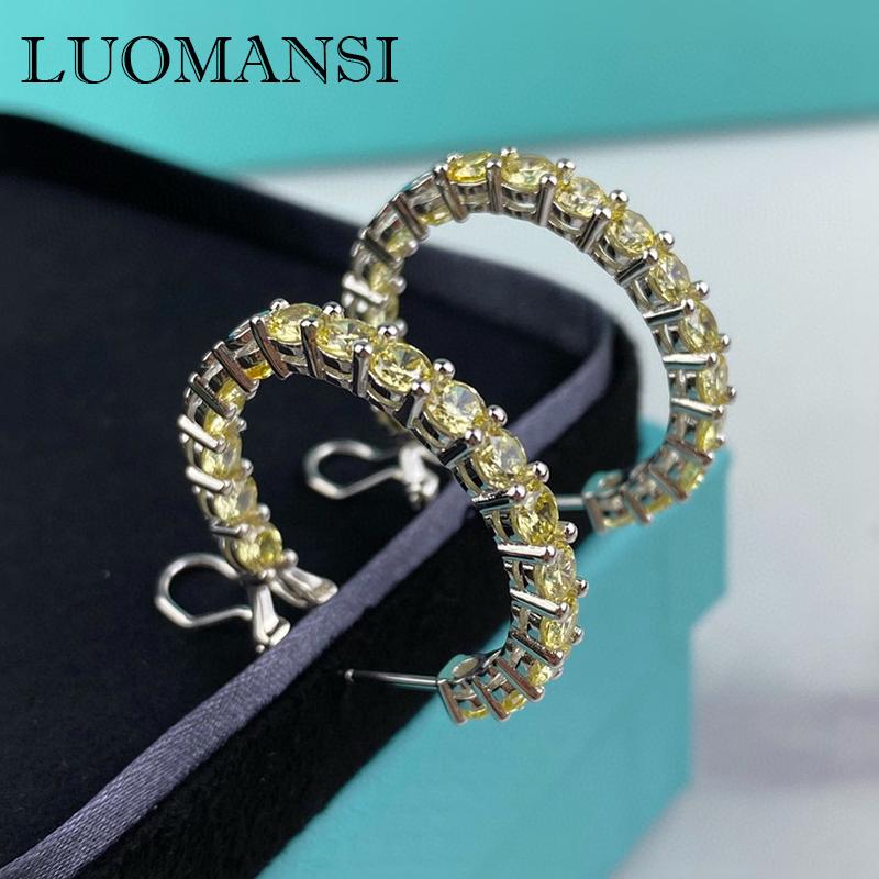

Dangle & Chandelier Luomansi 100%-S925 Sterling Silver Yellow White Full High Carbon Diamond Earrings Personalized Women Cocktail Party Fine