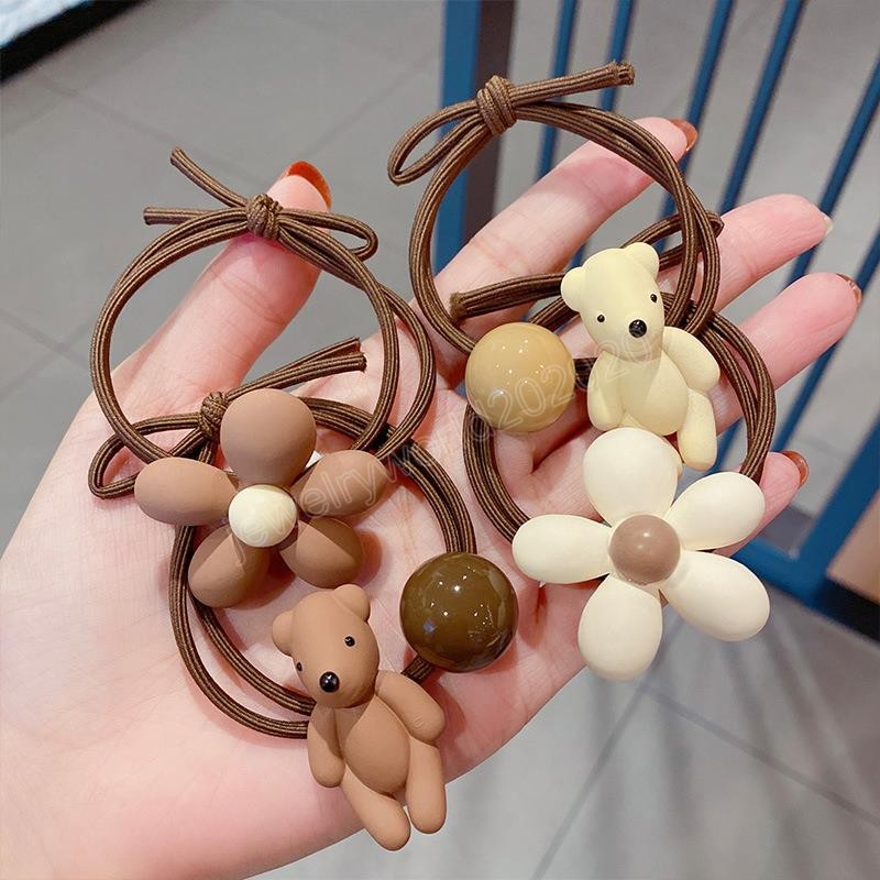 

Cartoon Cute High Elasticity Animal Elastic Hair Bands Plastic Bear Flower Rubber Hair Ties Rope Women Girls Gum Ponytail Holder