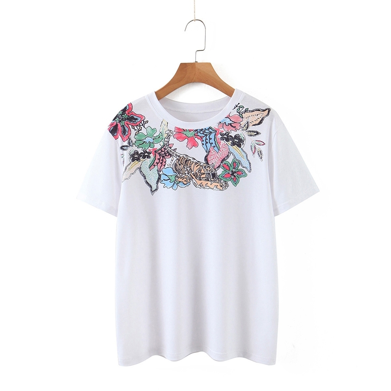 

Casual Floral Cotton Tees For Women Short Sleeve White Summer T shirts Female Street wear Shirt Tops XZ2357 210525