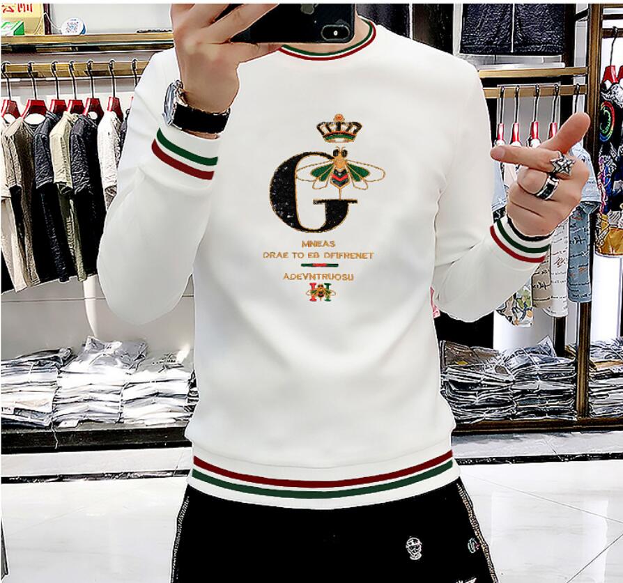 

Men's Hoodies & Sweatshirts European fashion men's sweater heavy craft Sequin embroidery Korean version leisure long sleeve with trend top in stock, W1