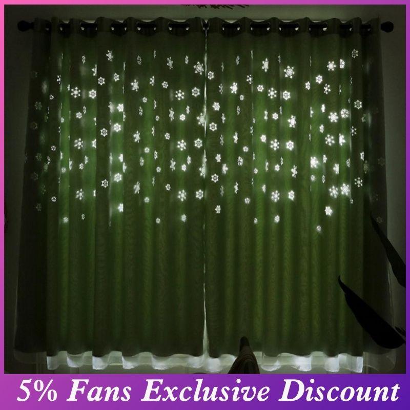 

Curtain & Drapes Hollow Snowflake Tulle Window Polyester Sheer Curtains Blinds Home Decor For Living Room Bedroom