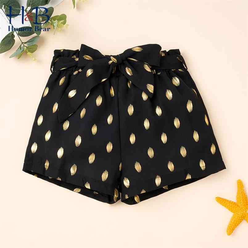 

Girls Shorts Summer Short Pants Gold color Leaf Printed Belt Fashion Kids 210611, Bn2247black