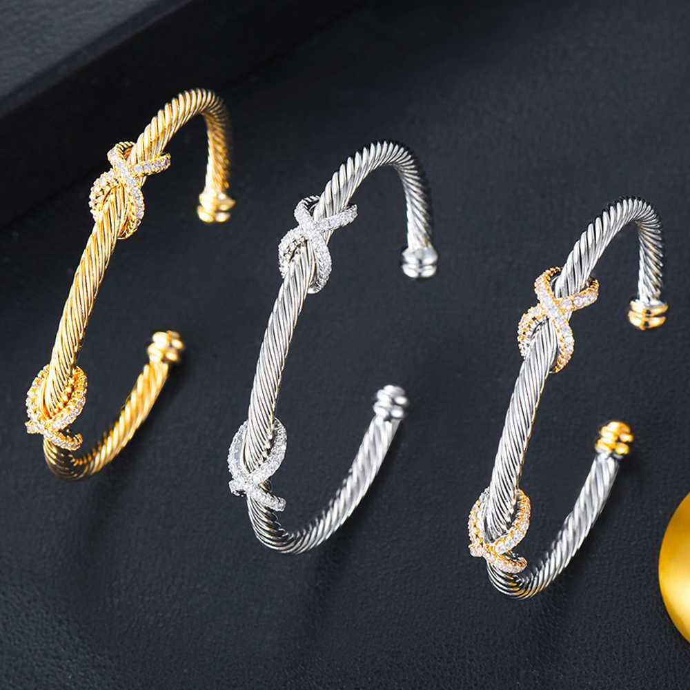

Missvikki Original Design Stackable Bangle for Women Bridal Wedding Cubic Zircon Open Bangle Dubai Bracelet Party Jewelry Q0722