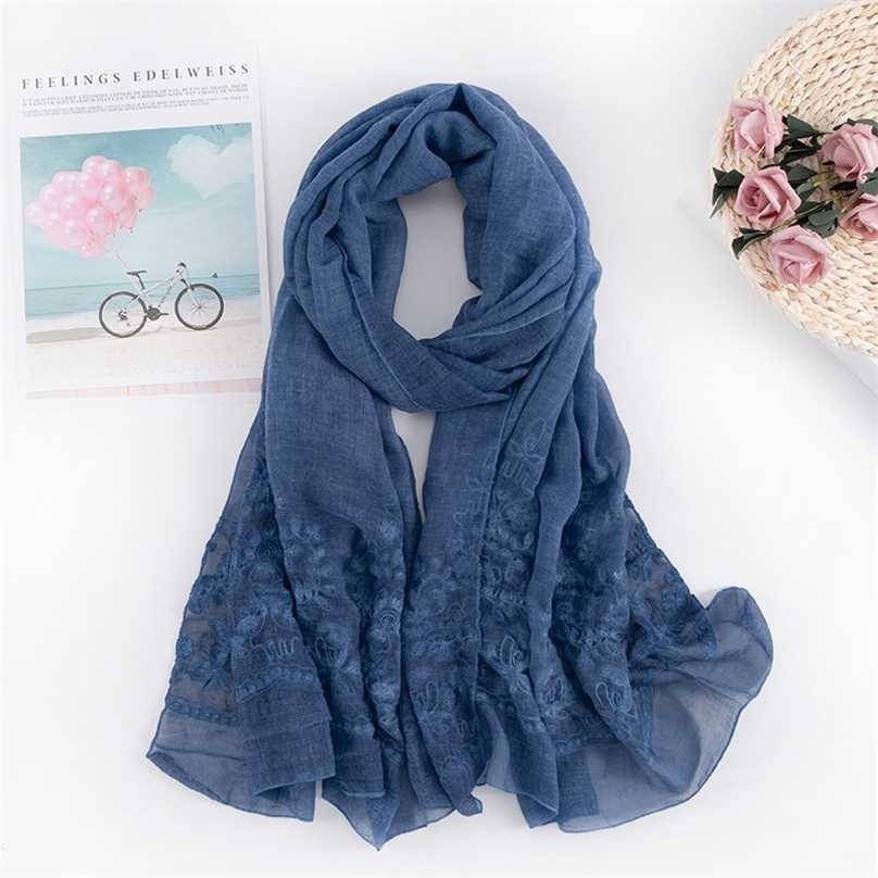 

Solider Color Muslim hijab scarves dirty dyed soft plain shawl foulard viscose embroider scarf winter wrap shawls 211110