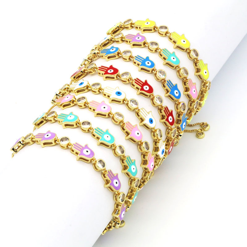 

Fashion Personality Enameled Fatima Hand Evil Eye Charm Bracelet Women Trendy Jewelry