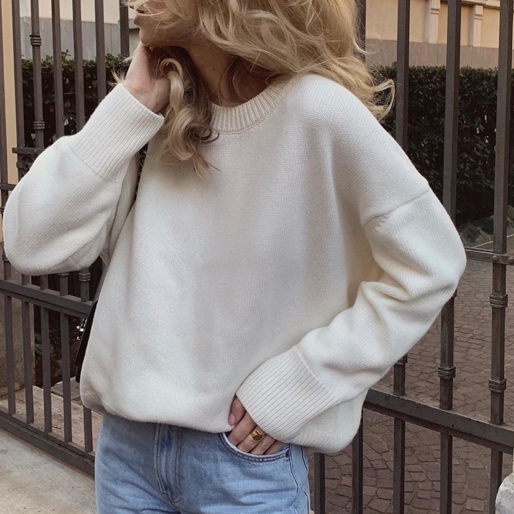 

knitted oversized sweater pullovers women autumn winter casual loose pullovers tops khaki sweater jumper 210415, White
