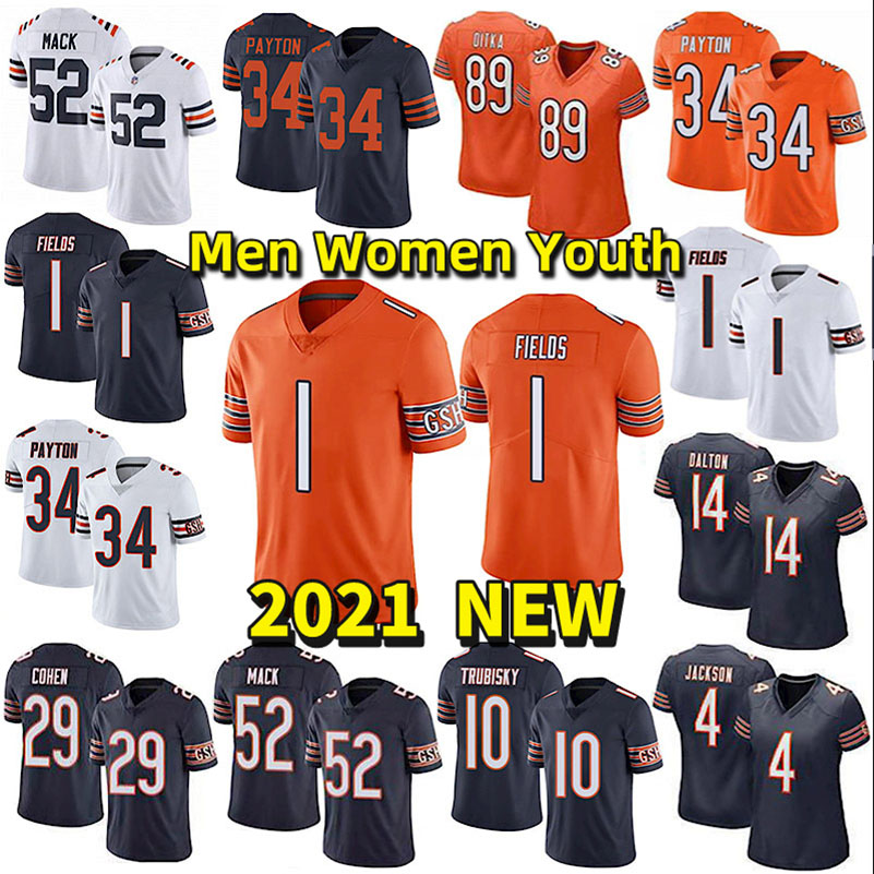 1 Justin Champs Jersey 52 Khalil Mack 11 Darnell Mooney 34 Walter Payton Eddi Jackson Jim McMahon Tarik Cohen Robinson Custom Football Jerse
