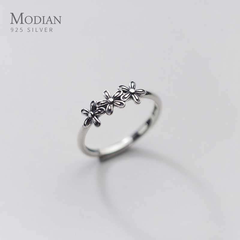 

Genuine 100% 925 Sterling Silver Retro Daisy Sun Flower Open Adjustable Finger Ring for Women Female Fine Jewlery 210707