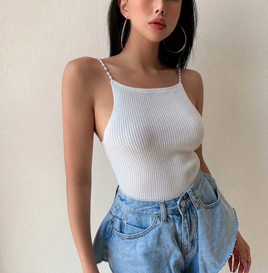 

Women Slim Bodycon knitted Halter Camis Basic Solid Tanks Sleeveless Sexy Camisole Crop Top Female Spring Club For Ladies 210521, Black